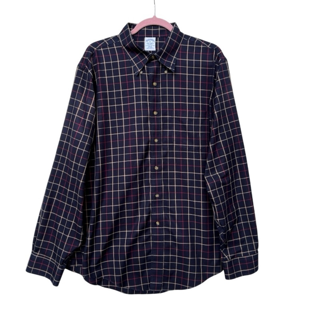 Brooks Brothers 346 Cotton Non-Iron Polo Button Down Collar Windowpane Shirt